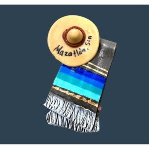 Mexican Mazatlan Souvenir Clay Magnet With Sombrero & Poncho Design